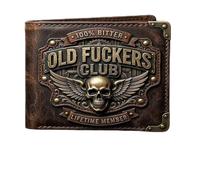 Old F*CKERS Club Vintage Leather Wallet for Men, Premium 3D Chrome Skull Wings Bifold Wallet,Minimalist Billfold with Cash Storage,Skull Biker Wallets Gift for for Dad, Husband (A#)