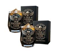 Old F*ckers Club Whiskey Glass, Black and Gold Design, High Borosilicate Glass, 325ml Capacity, Embossed Skull and Wings Emblem, for Unapologetic, Bold, and Battle-Tested Ones (2Pcs)