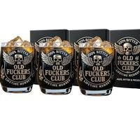 Old F*ckers Club Whiskey Glass, Black & Gold Skull Wings Design, Durable Barware for Whiskey Bourbon Scotch, Funny Gift for Dad Friend Coworker, Commemorative Drinkware for Bold Legends (3PCS)