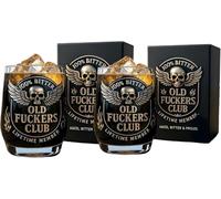 Old F*ckers Club Whiskey Glass, Black & Gold Skull Wings Design, Durable Barware for Whiskey Bourbon Scotch, Funny Gift for Dad Friend Coworker, Commemorative Drinkware for Bold Legends (2PCS)