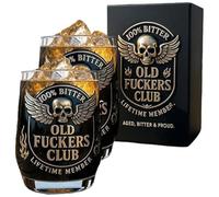 Old F*ckers Club Whiskey Glass, Black Gold Skull Wings Design, Durable Drinkware for Bold Legends, Commemorative Drinkware, Funny Gag Gift for Dad Friend Coworker (2PC)