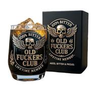 Old F*ckers Club Whiskey Glass, Black Gold Skull Wings Design, Durable Drinkware for Bold Legends, Commemorative Drinkware, Funny Gag Gift for Dad Friend Coworker (1PC)