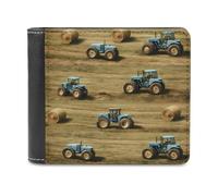 Old Farm Tractors Hay Bales Trees Slim Leather Men's Wallets with 6 Card Holders Minimalist Billfold Travel Purse
