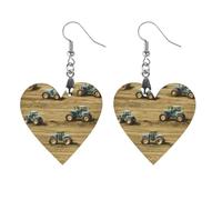 Old Farm Tractors Hay Bales Trees Women Dangle Earrings Elegant Wooden Pendant Earring for Daily Wear Apricot Shaped