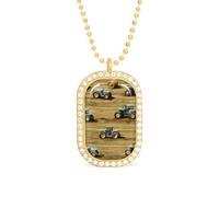 Old Farm Tractors Hay Bales Trees Women's Alloy Long Necklaces Square Pendant Ladies Diamond Necklace Jewelry Gift Golden-style