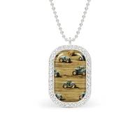 Old Farm Tractors Hay Bales Trees Women's Alloy Long Necklaces Square Pendant Ladies Diamond Necklace Jewelry Gift Silver-style