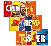 Old Fart + Shithead + Tosser. Mixed Triple Pack - 3x Funny Chocolate Bar Wrappers. Choc Bar Covers Rude Joke Prank Insult Gift Fun Friend Present. Pack of 3. (Chocolate Not Included)