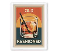 Old Fashioned Cocktail Art Deco Framed Wall Art Print A1 (84.1×59.4cm) White, Wall Decor for Living Room, Bedroom, Office & Home, Ready to Hang, Art Gift