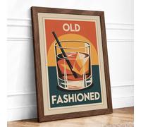 Old Fashioned Cocktail Art Deco Framed Wall Art Print A1 Walnut | Ready to Hang, Premium Gi Paper, Fade-Resistant Inks, Securely Packaged, UK Made