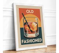 Old Fashioned Cocktail Art Deco Framed Wall Art Print A1 White | Ready to Hang, Premium Gi Paper, Fade-Resistant Inks, Securely Packaged, UK Made