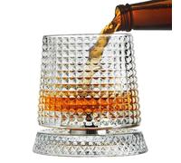 Old Fashioned Cocktail Glasses - Drinking Glass with 360 Degree Rotating Base - Cups for Liquor and Spirits, for Father Man Dad Husband at Parties with Drink Christmas Birthday and
