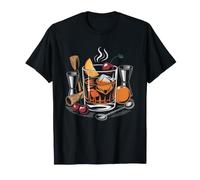 Old Fashioned Cocktail Sunset Orange Peel Silhouette Art T-Shirt