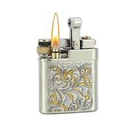 Old-fashioned handmade pure copper kerosene soft flame lighter, double-sided engraving side sliding ignition, suitable for collection and gift giving(Silver1)