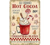 Old Fashioned Hot Cocoa Christmas Blend with Extra Marshmallows Metal Tin Sign Wall Art Decor for Living Room Vintage Art Coffee Bar Signs Home Decor Gifts Decoration 6 x 8 inches