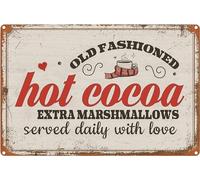Old Fashioned Hot Cocoa Extra Marshmallows Served Daily with Love Vintage Metal Aluminum Tin Sign Door Signs Exterior Home Country Poster Club Wall Plaque Decoration Retro Aluminum Sign 8x12 Inch
