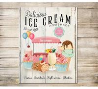 Old Fashioned Ice Cream Sign Vintage Style Large Funfair Wall Decor Metal Plaque