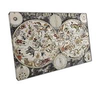 Old Fashioned Illustrated Sky Map Depicting Hemispheres And Constellations Wall Art Print On Canvas Picture For Home Office Decor 61x41cm (24x16In)