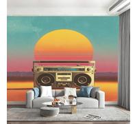 Old Fashioned Radio (Sunset) Mural Wallpaper 400x280cm(W x H) Feature Wallpaper Wall Paper Vintage Music Wall Stickers for Bedrooms Nightstand Drawer Cabinet Renter Decals