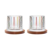 Old Fashioned Whiskey Glass, Rotatable 275ml/10oz Crystal Set of 2, Wood Coaster, Thickening, Rum & Cocktail Cup