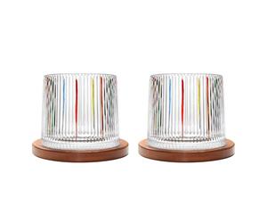 Old Fashioned Whiskey Glass, Rotatable 275ml/10oz Crystal Set of 2, Wood Coaster, Thickening, Rum & Cocktail Cup