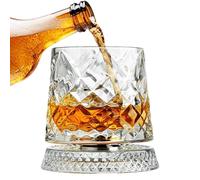 Old Fashioned Whisky Drinking Glasses,Clear with a 360 Degree Rotating Coaster,Red Wine | For Drinking By Men, Dads And Spouses During Parties, Christmas, Birthdays And Holidays