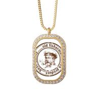 Old Fisherman Captain Classic Country City Necklace Pendant Diamond Crystal Golden Jewelry