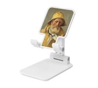 Old Fisherman Yellow Rain Hat Foldable Cell Phone Stand Adjustable Angle Height Desktop Portable Cellphone Cradle Compatible With All Smartphone White-Style