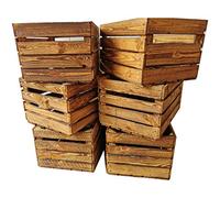 Old flamed fruit crates / wooden crates in many variations, ideal for furniture construction or storage, very solid and sturdy (set of 6/without base).