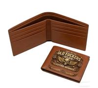 Old Fuckers Club Leather Wallet - Vintage Skull Badge Wallet with 100% Bitter Slogan, Personalized Military-Style Wallet for Men, Funny Biker Gift for Veterans, Tough Guys & Outdoor Lovers (02)