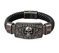Old Fuckers Club Men's Vintage Skull Flame Biker Braided Bracelet，1PCS
