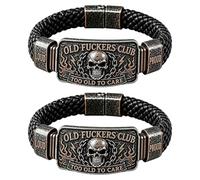 Old Fuckers Club Men's Vintage Skull Flame Biker Braided Bracelet，2PCS