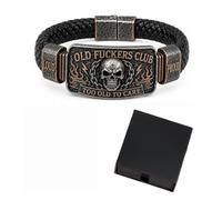 Old Fuckers Club Men's Vintage Skull Flame Biker Braided Bracelet (A)