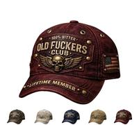 Old Fuckers Club-Vintage Baseball Cap, Adjustable Distressed Washed Cotton Hat, Black Embroidered 100% Bitter Lifetime Member, for Men and Women (B)