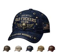Old Fuckers Club-Vintage Baseball Cap, Adjustable Distressed Washed Cotton Hat, Black Embroidered 100% Bitter Lifetime Member, for Men and Women (D)