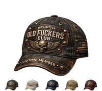 Old Fuckers Club-Vintage Baseball Cap, Adjustable Distressed Washed Cotton Hat, Black Embroidered 100% Bitter Lifetime Member, for Men and Women (A)