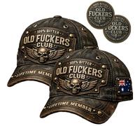Old Fuckers Club Vintage Baseball Cap - Adjustable Embroidered 3D Raised Retro, 100% Bitter Lifetime Member Adjustable Distressed Hat, Old Fuckers Clubs Lifetime Member Coin (A*2)