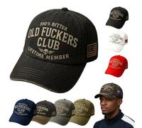 Old Fuckers Club-Vintage Baseball Cap, Embroidered 100% Bitter Lifetime Member, Adjustable, Distressed Unisex (#C)
