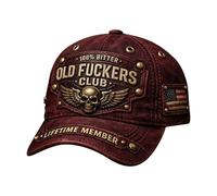 Old Fuckers Club Vintage Baseball Cap, Funny Baseball Cap, Old Man Hat, Vintage Baseball Cap Prank Object, Embroidered 100% Bitter Lifetime Member, Adjustable Distressed Washed Cotton Hat (C)