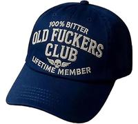 Old Fuckers Club-Vintage Baseball Cap,Handmade Embroidery 100% Bitter Lifetime Member, Adjustable Distressed Black Funny Hat (Blue)