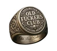 Old Fuckers Club Vintage Brass Ring, 100% Bitter Lifetime Member, Adjustable, Engraved Novelty Gift
