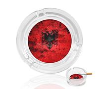 Old Grunge Albania Flag Glass Ashtrays for Cigarette Round Ash Tray Ash Holder for Home Office Decor
