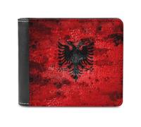 Old Grunge Albania Flag Men's Bifold Wallet Slim Cash Card Holder Leather Purse
