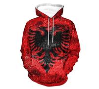 Old Grunge Albania Flag Pullover Hooded Graphic Drawstring Hoodies Casual Long Sleeve Sweatshirt with Pocket 2XL