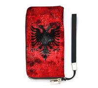 Old Grunge Albania Flag Slim Wallet for Women Long Purse Cute Clutch Wristlet Handbag Card Holders