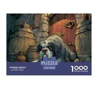 Old Guard Dog Jigsaw Puzzle for Adults 1000 Piece Jigsaw Puzzle Set Paper Puzzle Rustic Barrel Yard Mindfulness Family Fun Home Decor Gift 52x38cm/1000pcs
