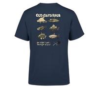 OLD GUYS RULE Bigger Fish II T-Shirt, Blue Dusk, Men's Casual Graphic Print, Regular Fit, Short Sleeve, 100% Cotton (UK, Alpha, L, Regular, Regular, Standard, Blue Dusk)