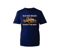 Old Guys Rule Respect The Rust T-Shirt - Classic Vintage Car Graphic Tee | Funny Auto Enthusiast Shirt for Men and Mechanics (Navy, 2XL Years)