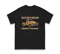 Old Guys Rules Respect The Rust T-Shirt, Mens Retro Old Classic Vintage Car Lovers Unisex Kids Adults Tee Top (Black, 2XL)
