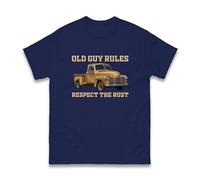 Old Guys Rules Respect The Rust T-Shirt, Mens Retro Old Classic Vintage Car Lovers Unisex Kids Adults Tee Top (Navy, M)