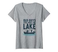 Old Guys Still Rule The Lake Fishing Boat Humor, fishings V-Neck T-Shirt, Women, Heather Grey, XL